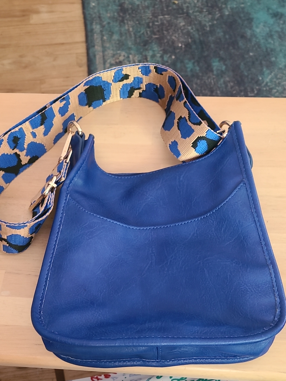 AH DORNED Bold Blue Shoulder Bag with Patterned Strap